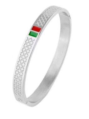 Gucci Silver Bracelet with Red and Green Accent